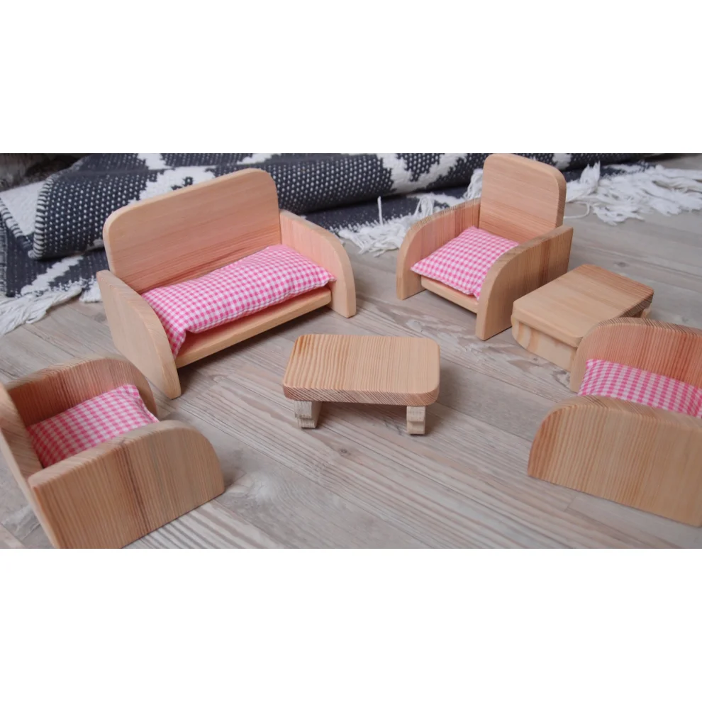 Oyuncu Kunduz Oyuncak - Wooden Modern Sofa Set Toy