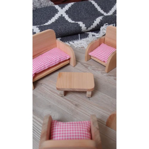 Oyuncu Kunduz Oyuncak - Wooden Modern Sofa Set Toy