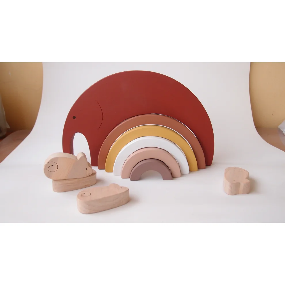 Oyuncu Kunduz Oyuncak - Elephant And Mouse Wooden Rainbow Puzzle