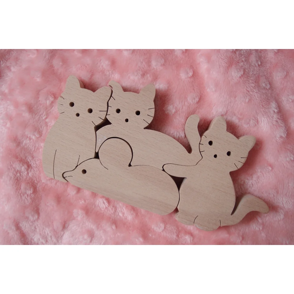 Oyuncu Kunduz Oyuncak - Cat Family With Mouse Puzzle