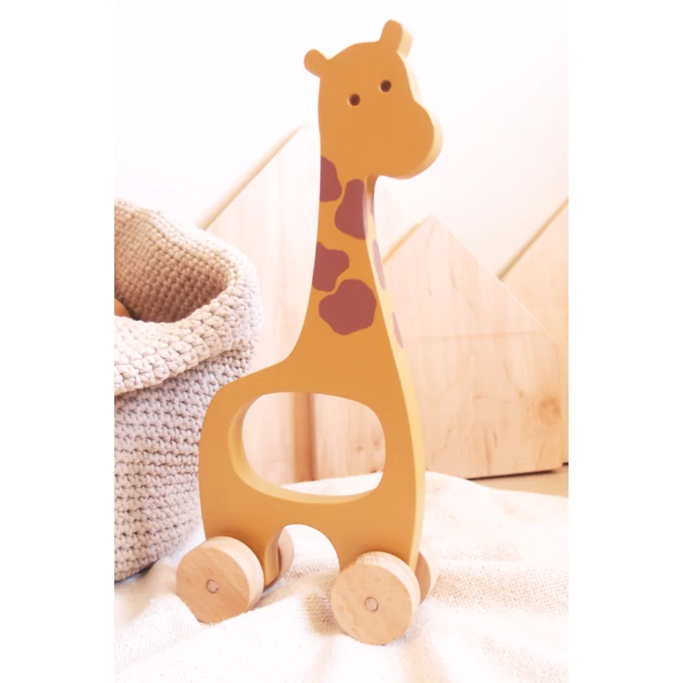 Oyuncu Kunduz Oyuncak - Tekerlekli Zürafa Ahşap Oyuncak