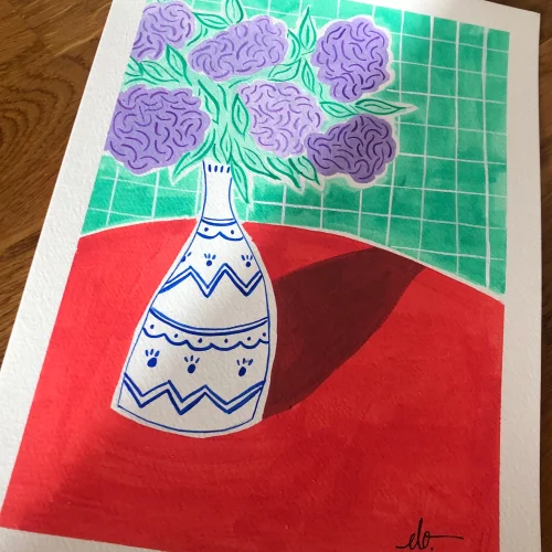 Elif Işık Töreci - Purple Hydrangeas Original Painting
