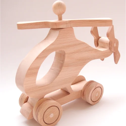 Oyuncu Kunduz Oyuncak - Wooden Helicopter With Wheels Toy