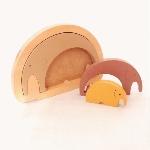 Oyuncu Kunduz Oyuncak - Elephant Family Wooden Puzzle