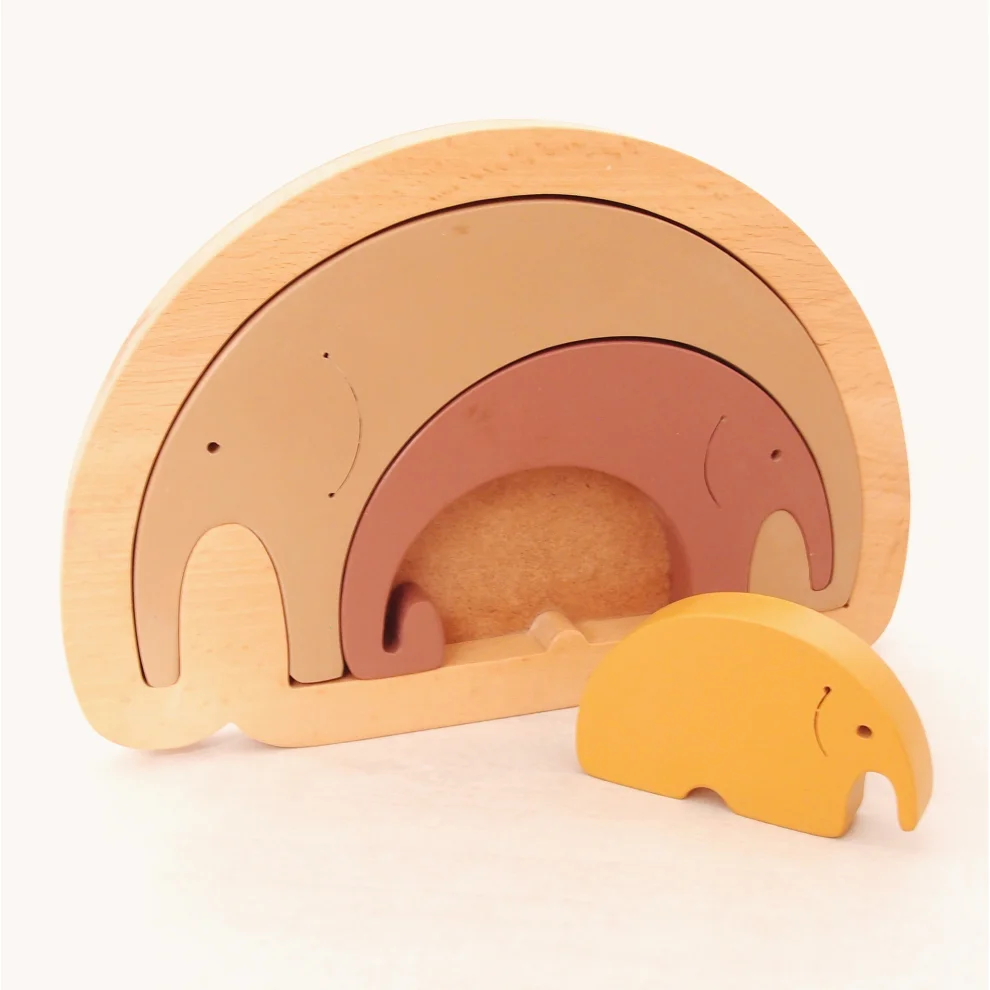 Oyuncu Kunduz Oyuncak - Elephant Family Wooden Puzzle