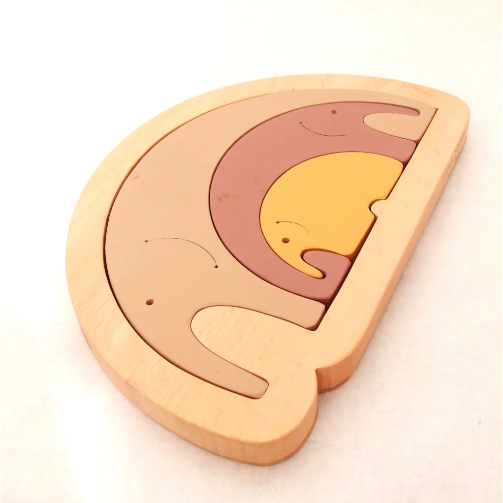 Oyuncu Kunduz Oyuncak - Elephant Family Wooden Puzzle