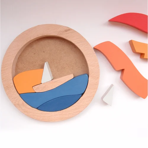 Oyuncu Kunduz Oyuncak - Round Sailboat Wooden Puzzle
