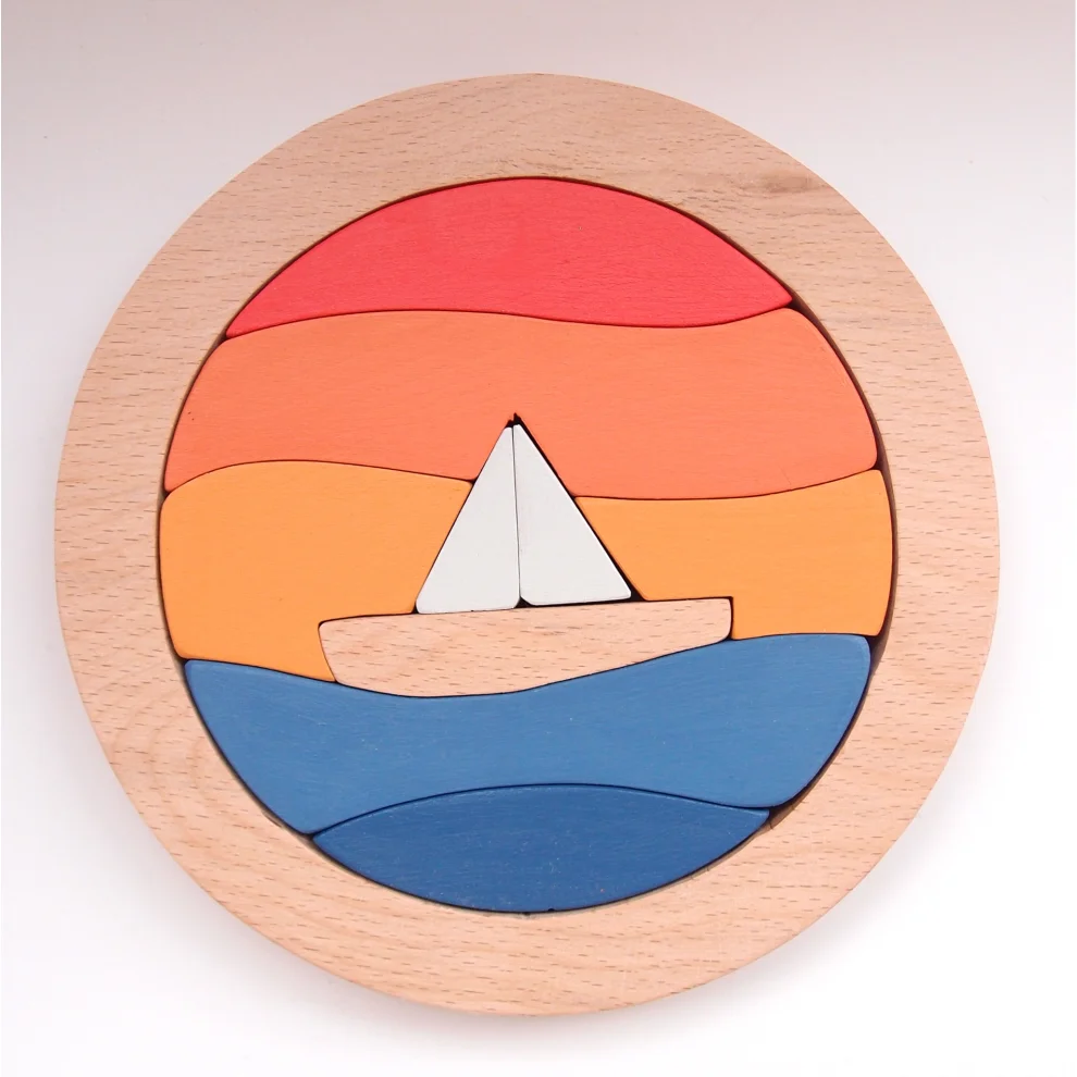 Oyuncu Kunduz Oyuncak - Round Sailboat Wooden Puzzle