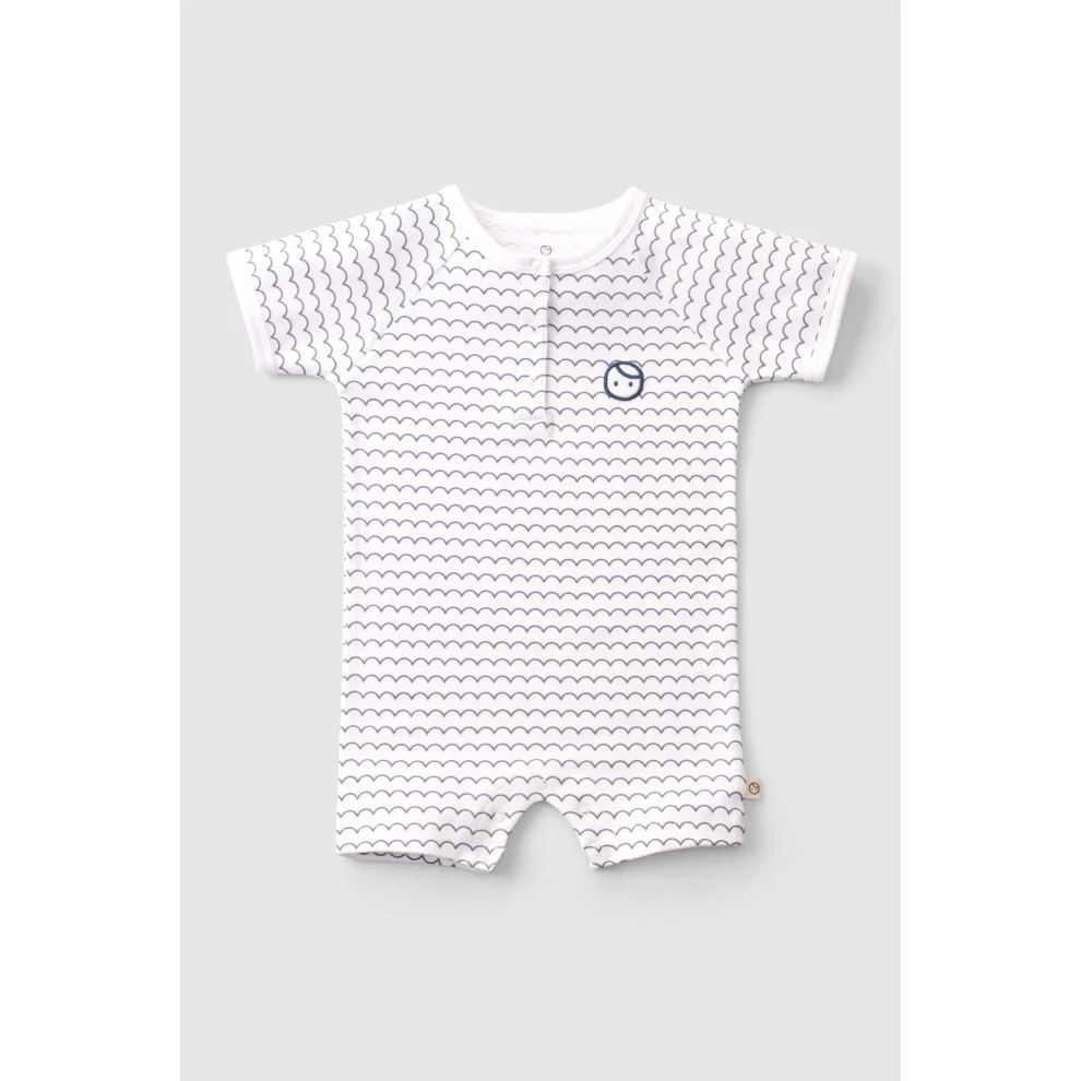 Little Gusto - 2-piece Short Sleeve Organic Cotton Baby Shorts 2-piece Jumpsuit Set With Marine Pattern