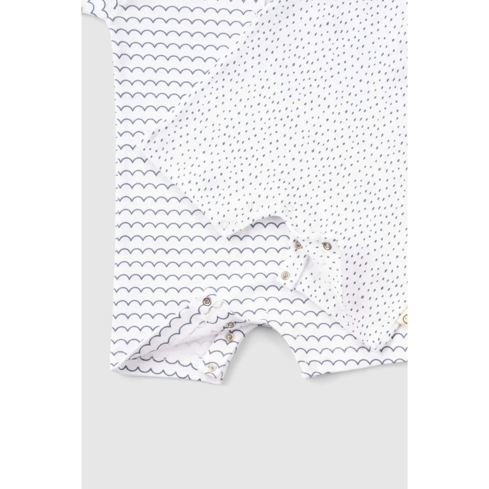 Little Gusto - 2-piece Short Sleeve Organic Cotton Baby Shorts 2-piece Jumpsuit Set With Marine Pattern
