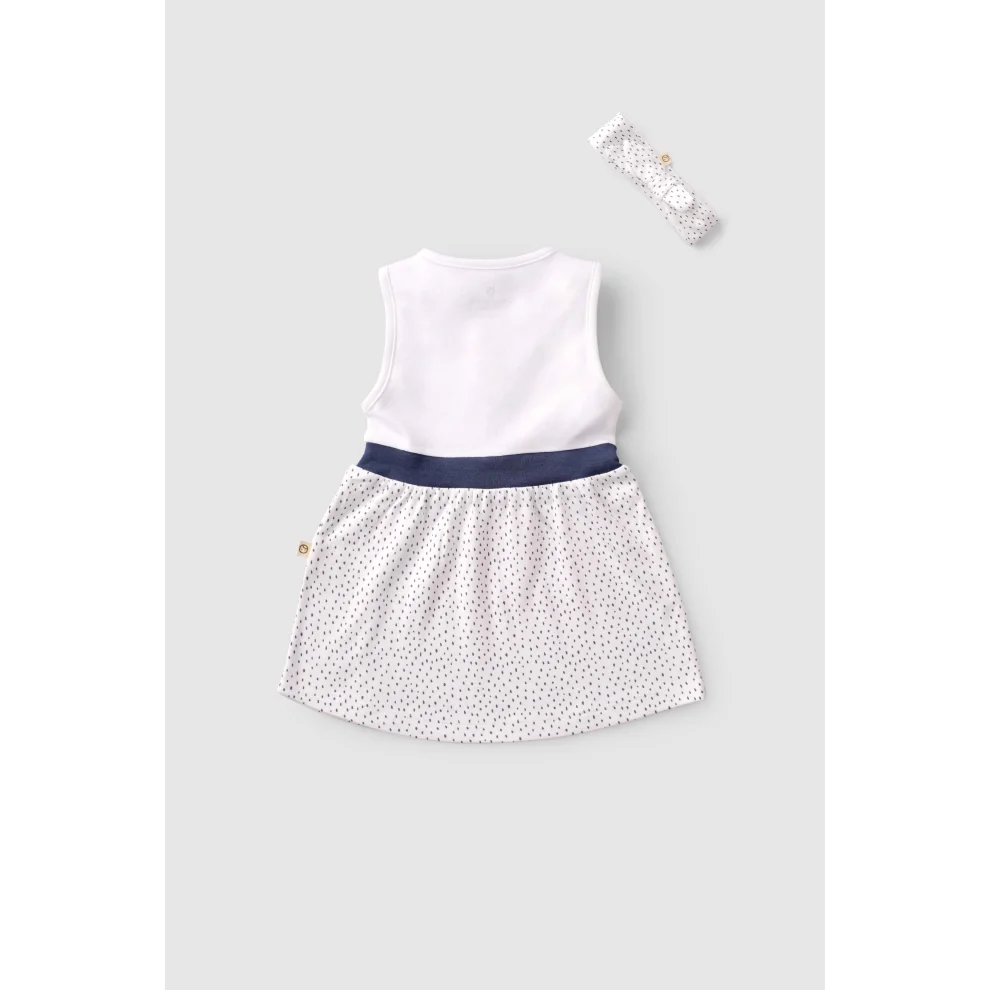 Little Gusto - Organic Cotton Baby Dress And Hairband Set With Drop Pattern