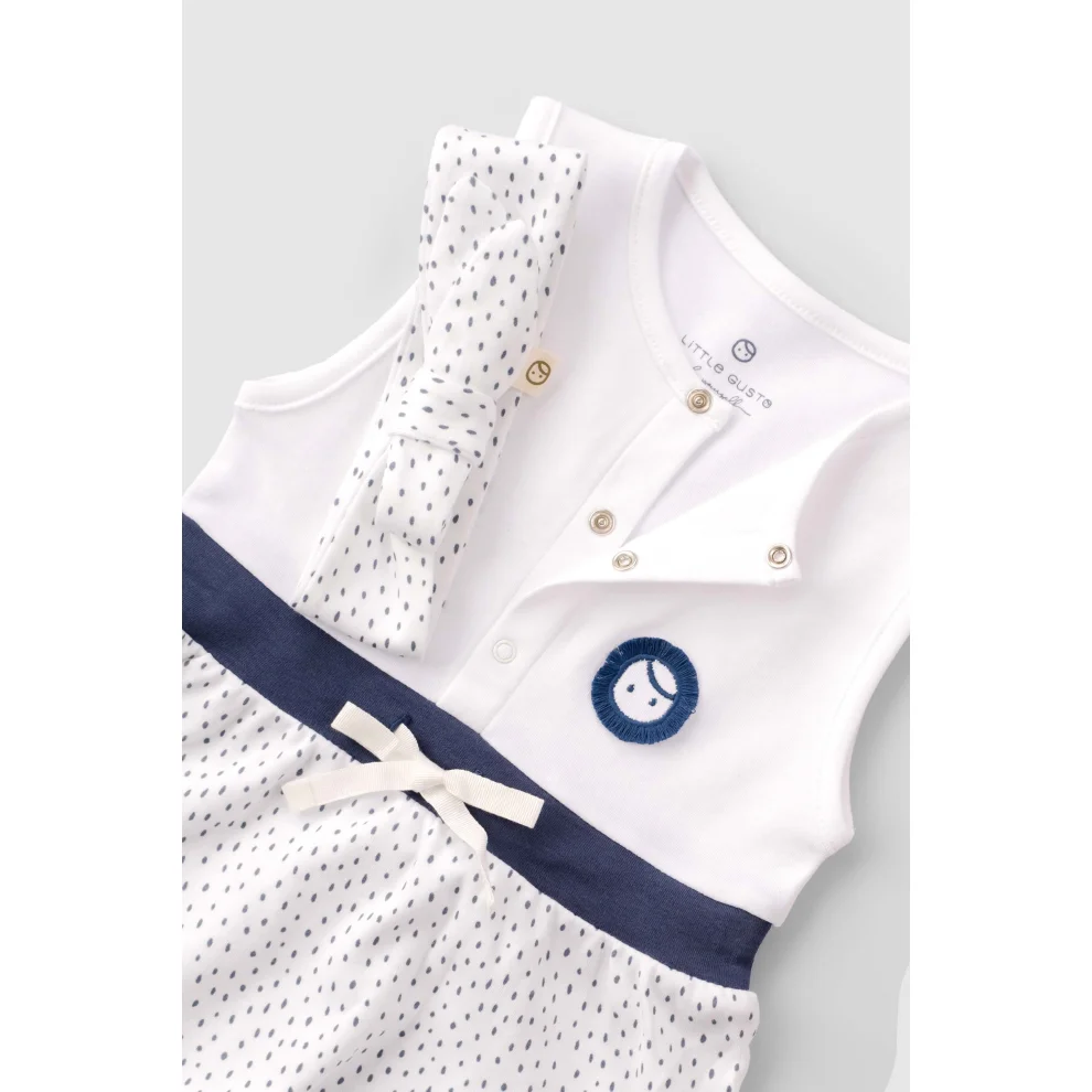 Little Gusto - Organic Cotton Baby Dress And Hairband Set With Drop Pattern