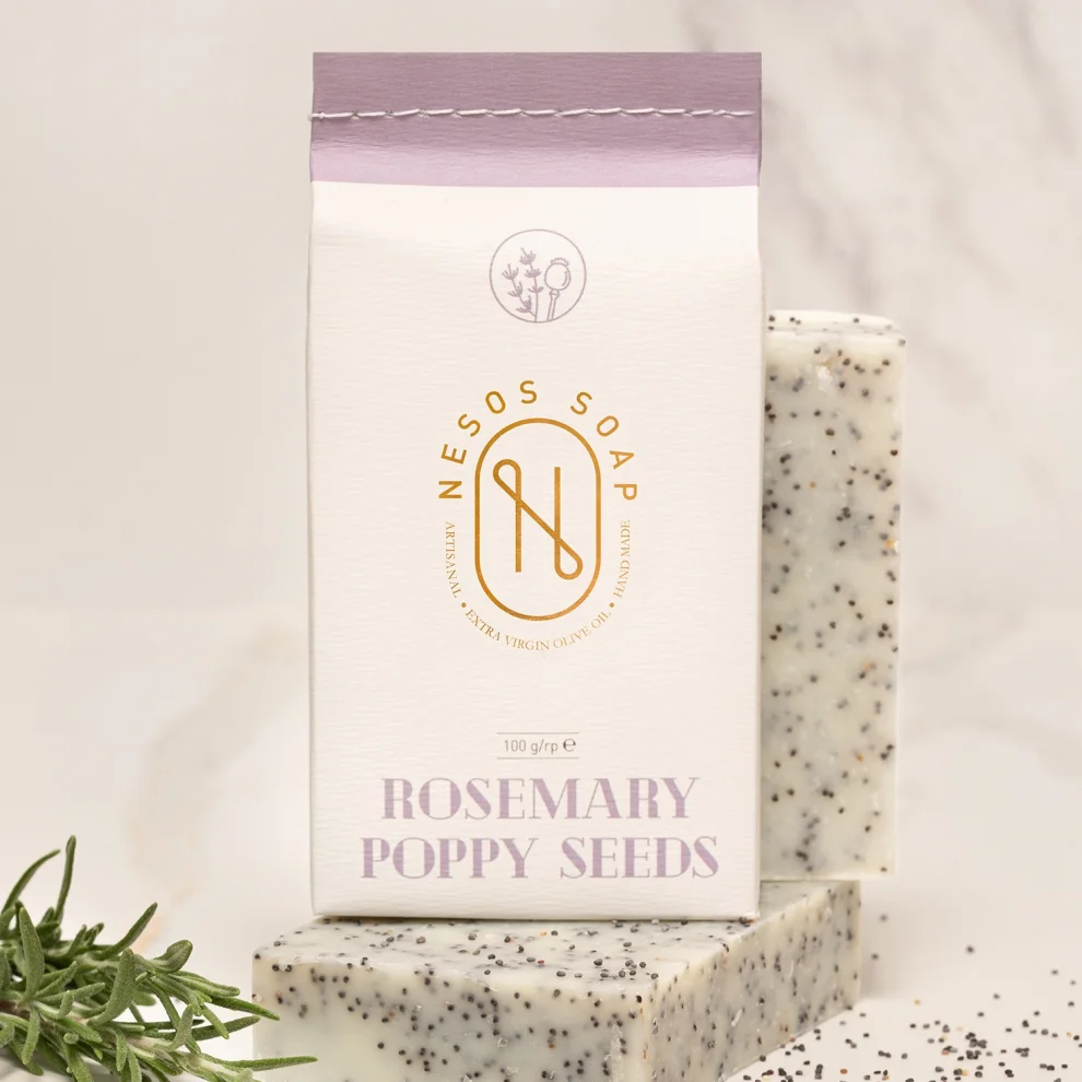 Nesos Soap - El Yapımı Doğal Biberiye Ve Haşhaş Tohumlu Saç Ve El Sabunu