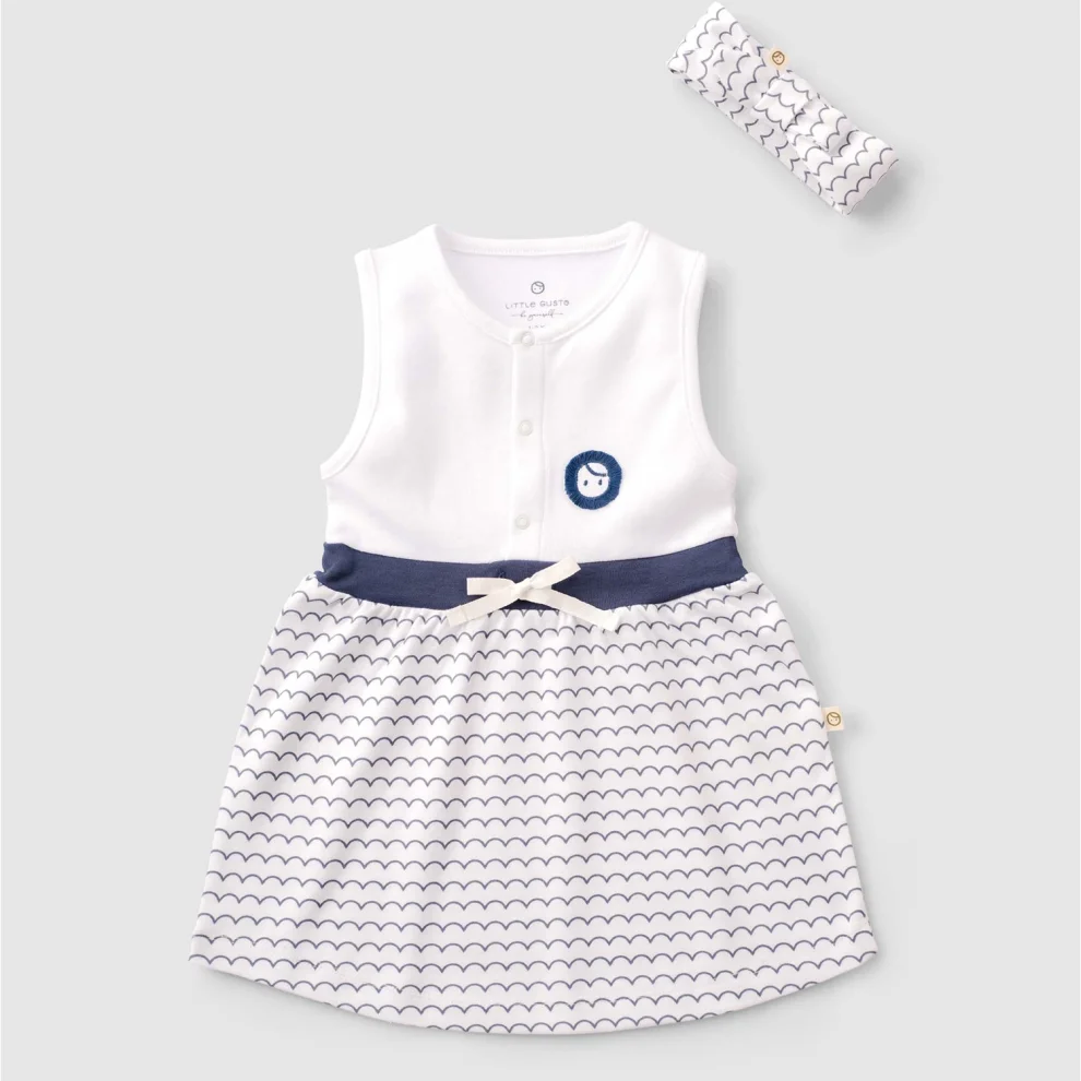 Little Gusto - Organic Cotton Baby Dress And Hairband Set With Drop Pattern