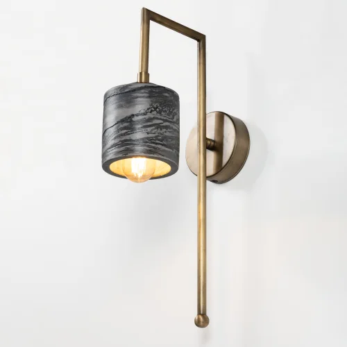 Womodesign - Marble Textured Bronze Metal Detail Cylinder Sconce