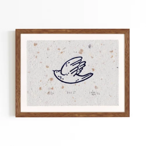 Çaçiçakaduz - Kuş 2 Limba Wood Framed Lino Print