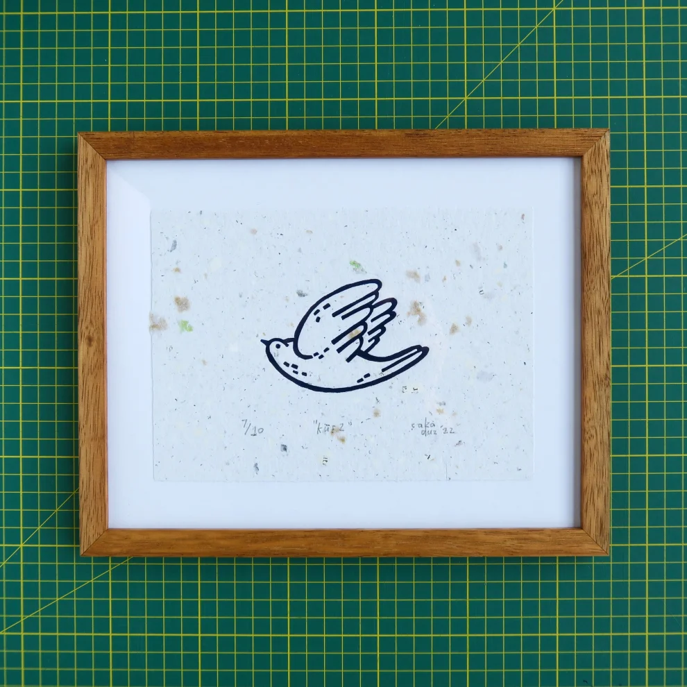 Çaçiçakaduz - Kuş 2 Limba Wood Framed Lino Print