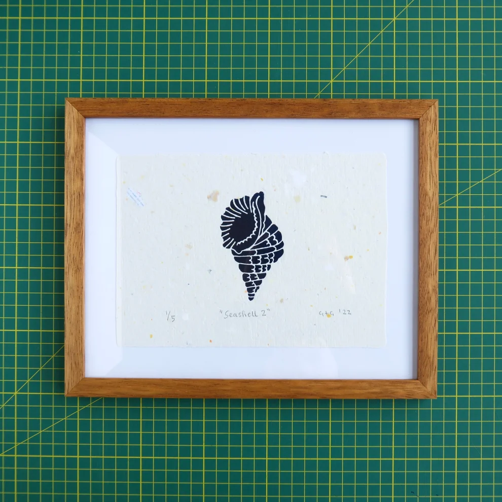 Çaçiçakaduz - Seashell 2 Limba Ahşap Framed Lino Print