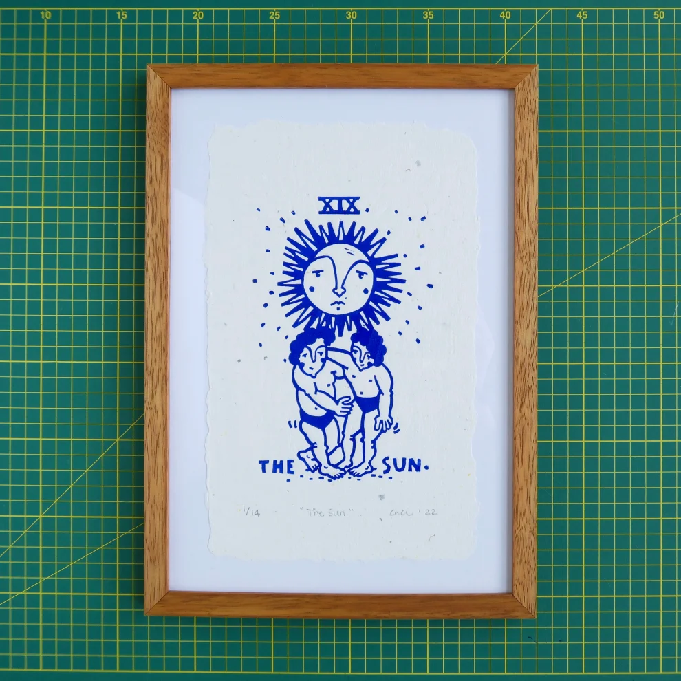 Çaçiçakaduz - The Sun Limba Wood Framed Lino Print