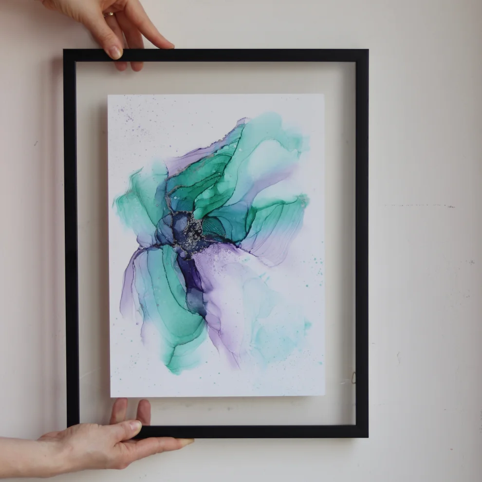 Anastasha Ozlu - Purple And Green Silver Floral Wall Abstract Art