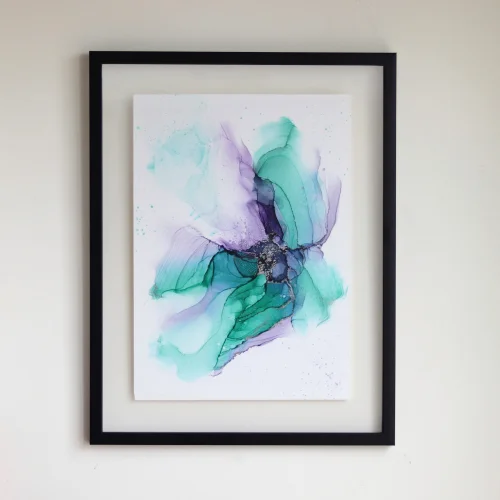 Anastasha Ozlu - Purple And Green Silver Floral Wall Abstract Art