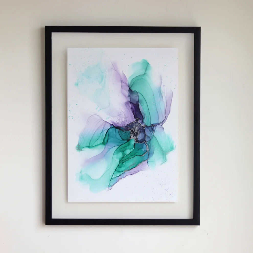 Anastasha Ozlu - Purple And Green Silver Floral Wall Abstract Art