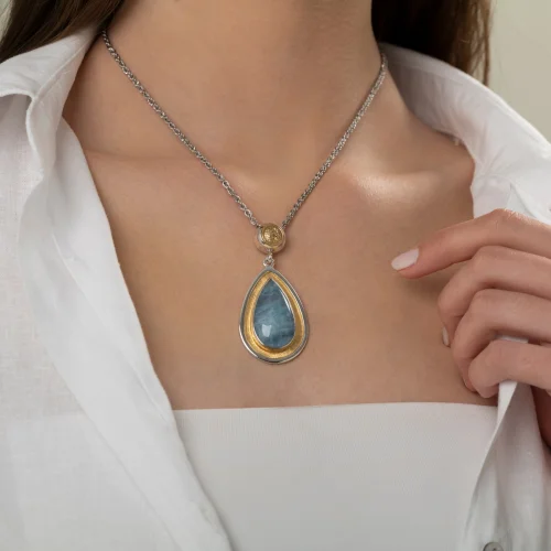 Berna Karataş Jewellery - Aquamarine Necklace With Ancient Coin