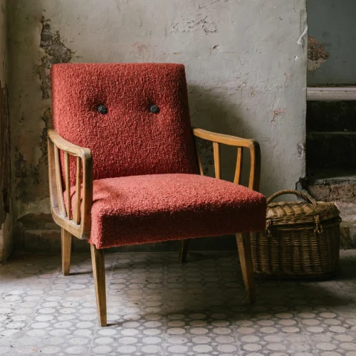 22 Maggio Istanbul - Lana Wool Boucle Handmade Distressed Wood Armchair