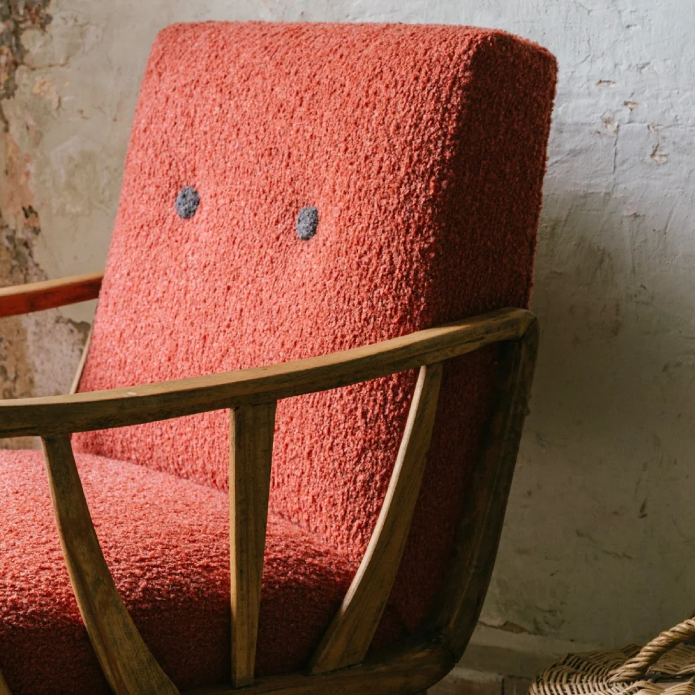 22 Maggio Istanbul - Lana Wool Boucle Handmade Distressed Wood Armchair