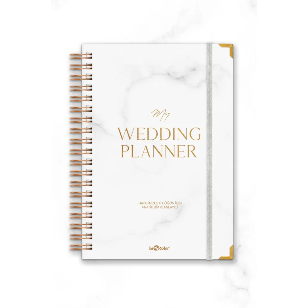 Lecolor - Düğün Planlayıcısı Altın Köşeli Ajanda Luxury Wedding Planner