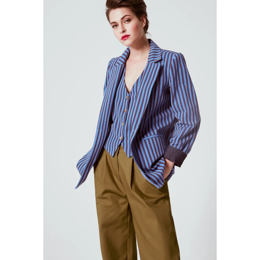 Giyi - Indigo Stripes Blazer Ceket