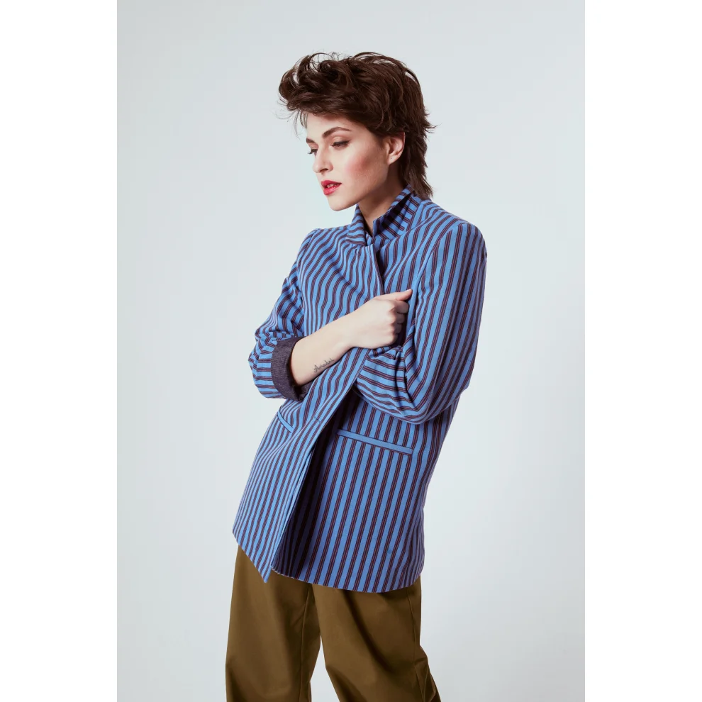 Giyi - Indigo Stripes Blazer Ceket