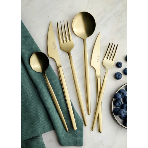 The Mia - Isla Fork Cutlery Knife Set Matte Gold 36 Pieces