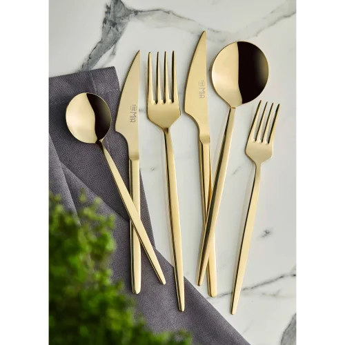 The Mia - Isla Fork Cutlery Knife Set Gold 36 Pieces