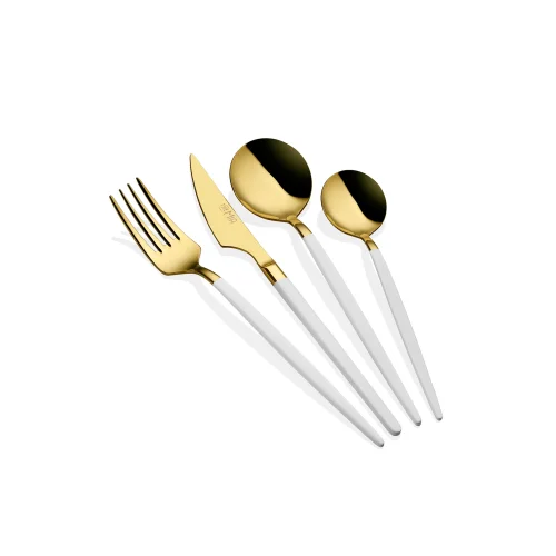 The Mia - Isla Fork Cutlery Knife Set Gold White 24 Pieces