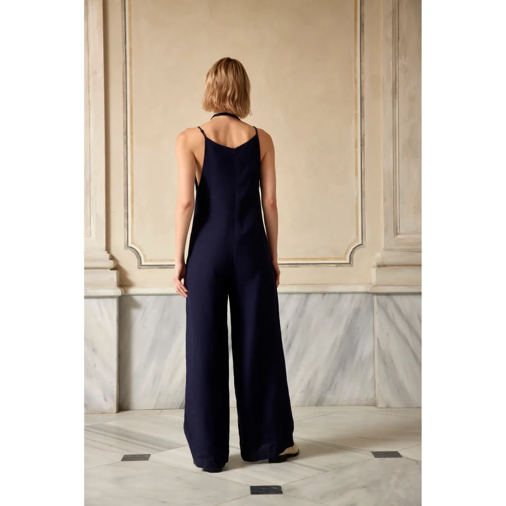 Linen hot sale jumpsuit navy