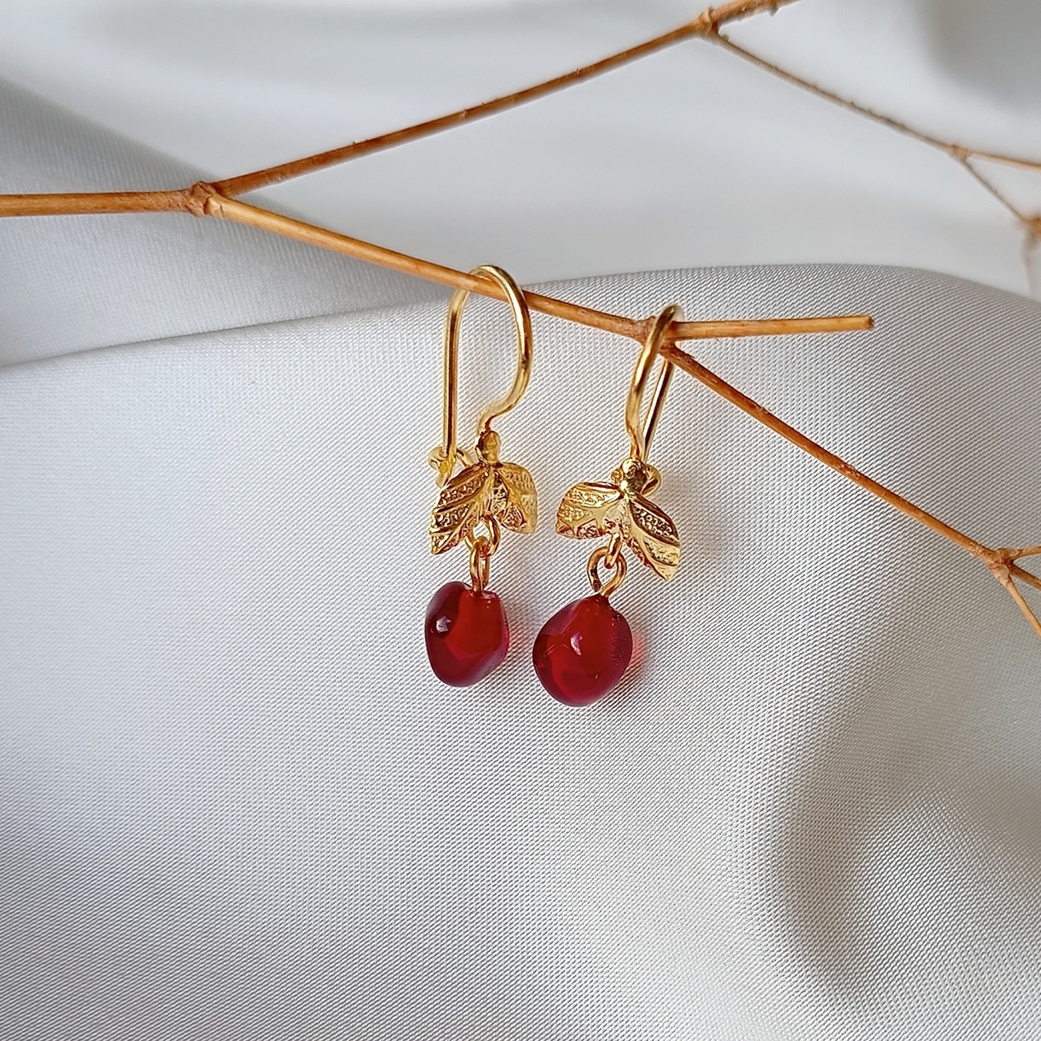 Leaf- Pomegranate Earrings