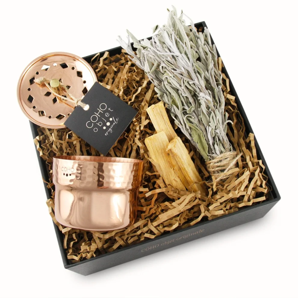 Coho Objet - Box Lux Hand Made Copper Mini Incense Holder & Sage & 3 Palo  Santo Gift Set | hipicon