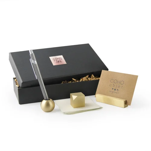 Coho Objet	 - Box Lux Brass Desktop Organizer Office Gift Set