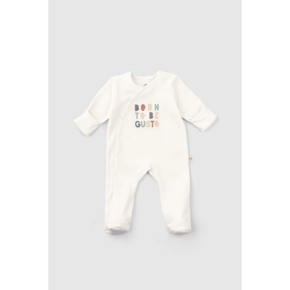 Little Gusto - Born To Be Gusto 2 Piece Organic Cotton Jumpsuit Set With Self-gloved Booties