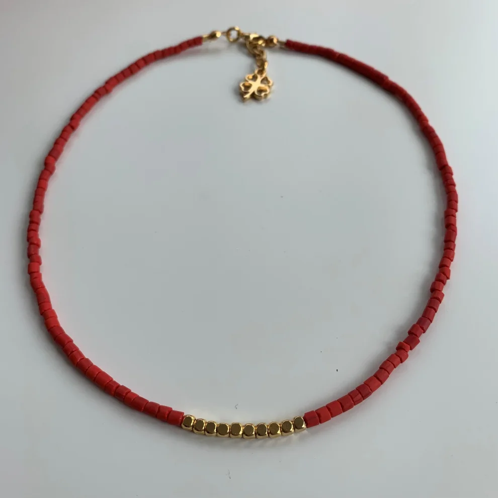  Byebruketenci - Afghan Bead Gold Detailed Necklace