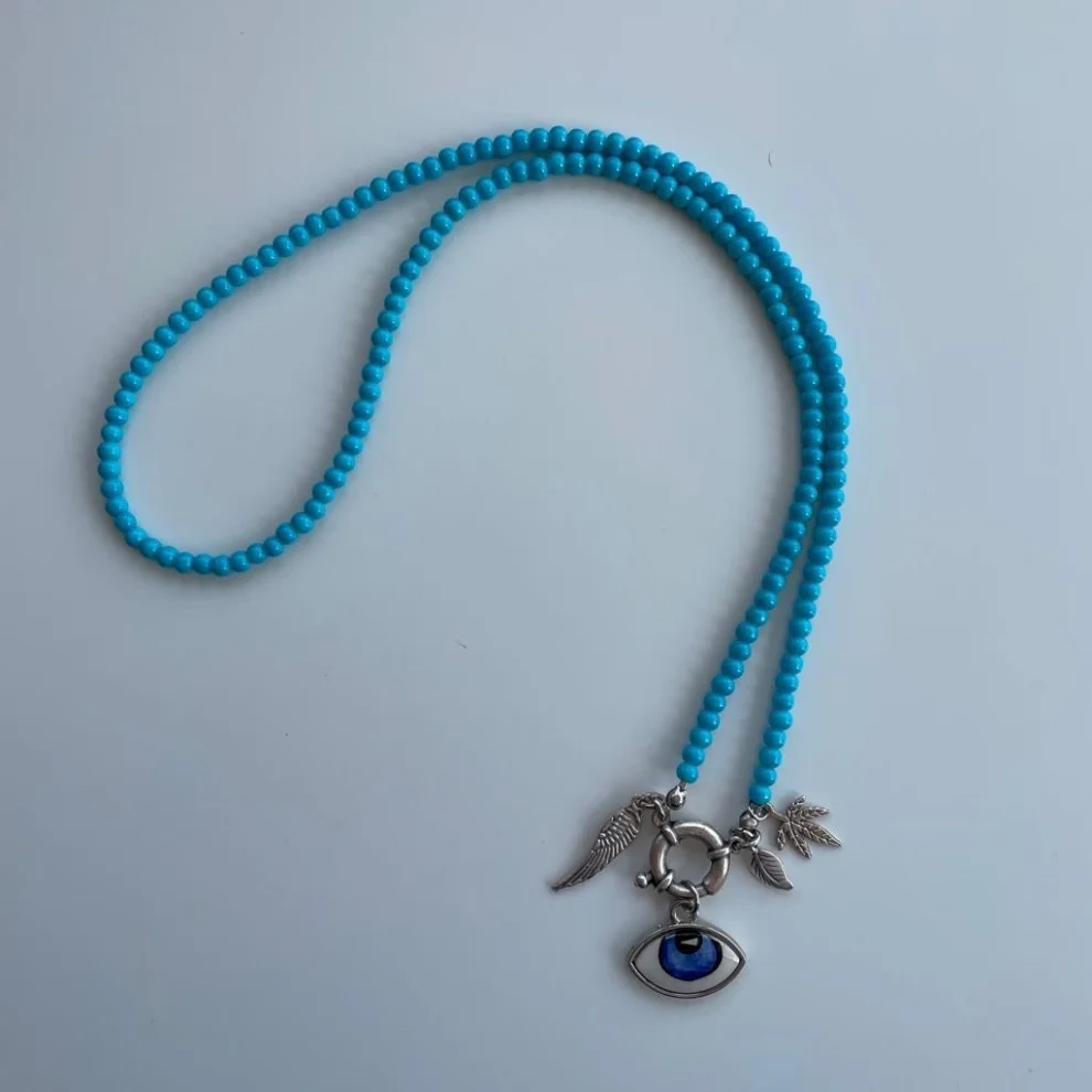 Ayn By EbruKetenci Silver colored Eye Necklace Aqua Blue hipicon