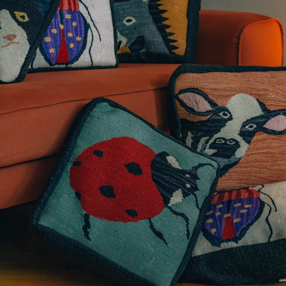 Studio Potato - Ladybug Handwoven Throw Pillow | hipicon