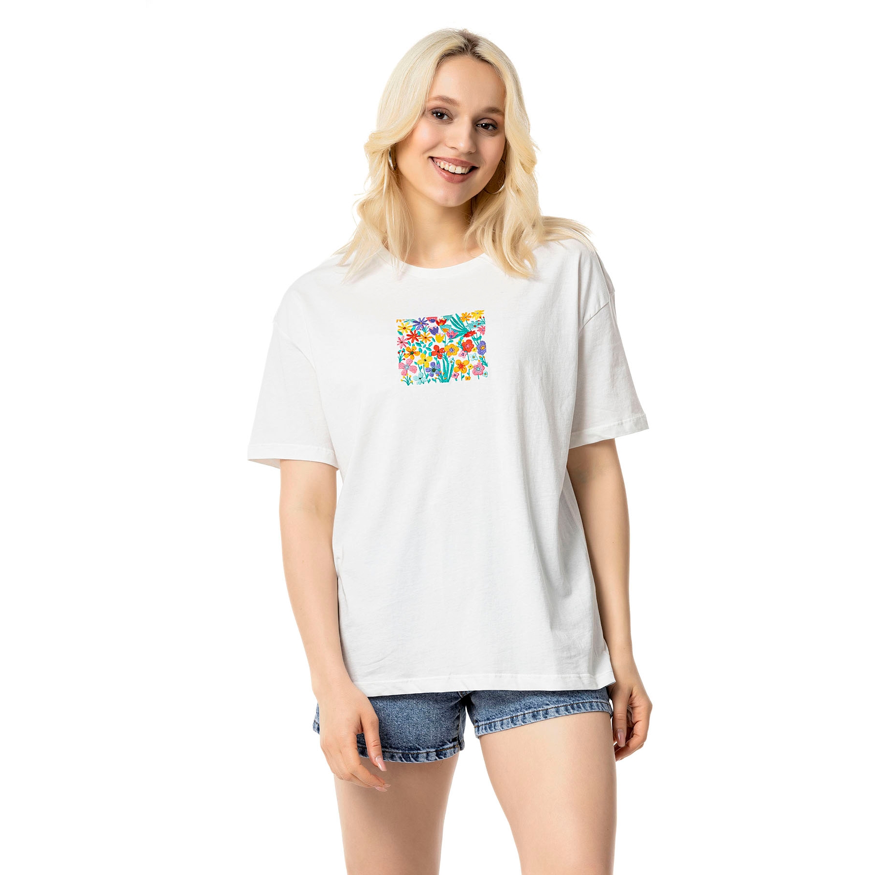 Off Flowers Tee S/S in white