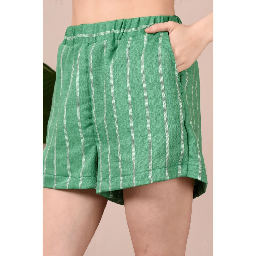 Pinuts - Woven Striped Linen Blend Shorts