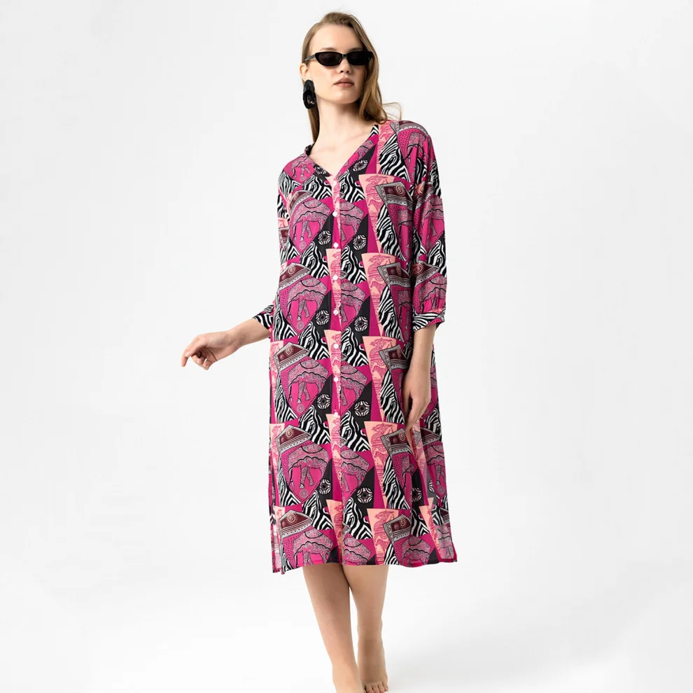 Jade and Mate	 - Pink Zebra Buttoned Tunic