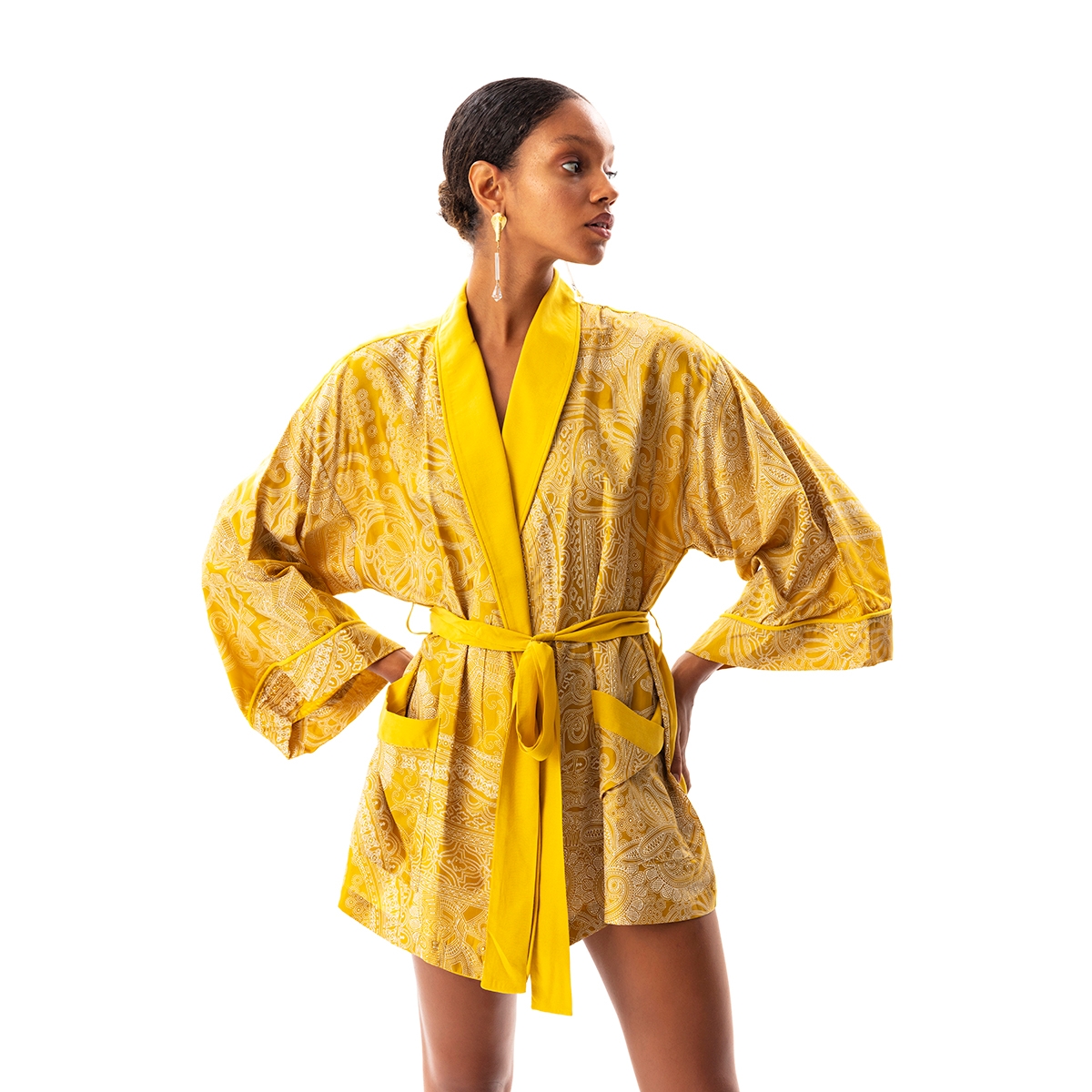 Yellow silk sale kimono robe