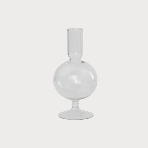 Beige - Glass Candlestick Candle Holder
