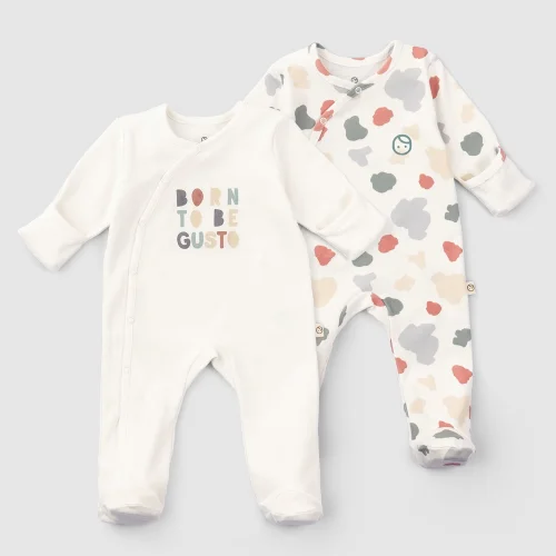 Little Gusto - Born To Be Gusto 2 Piece Organic Cotton Jumpsuit Set With Self-gloved Booties