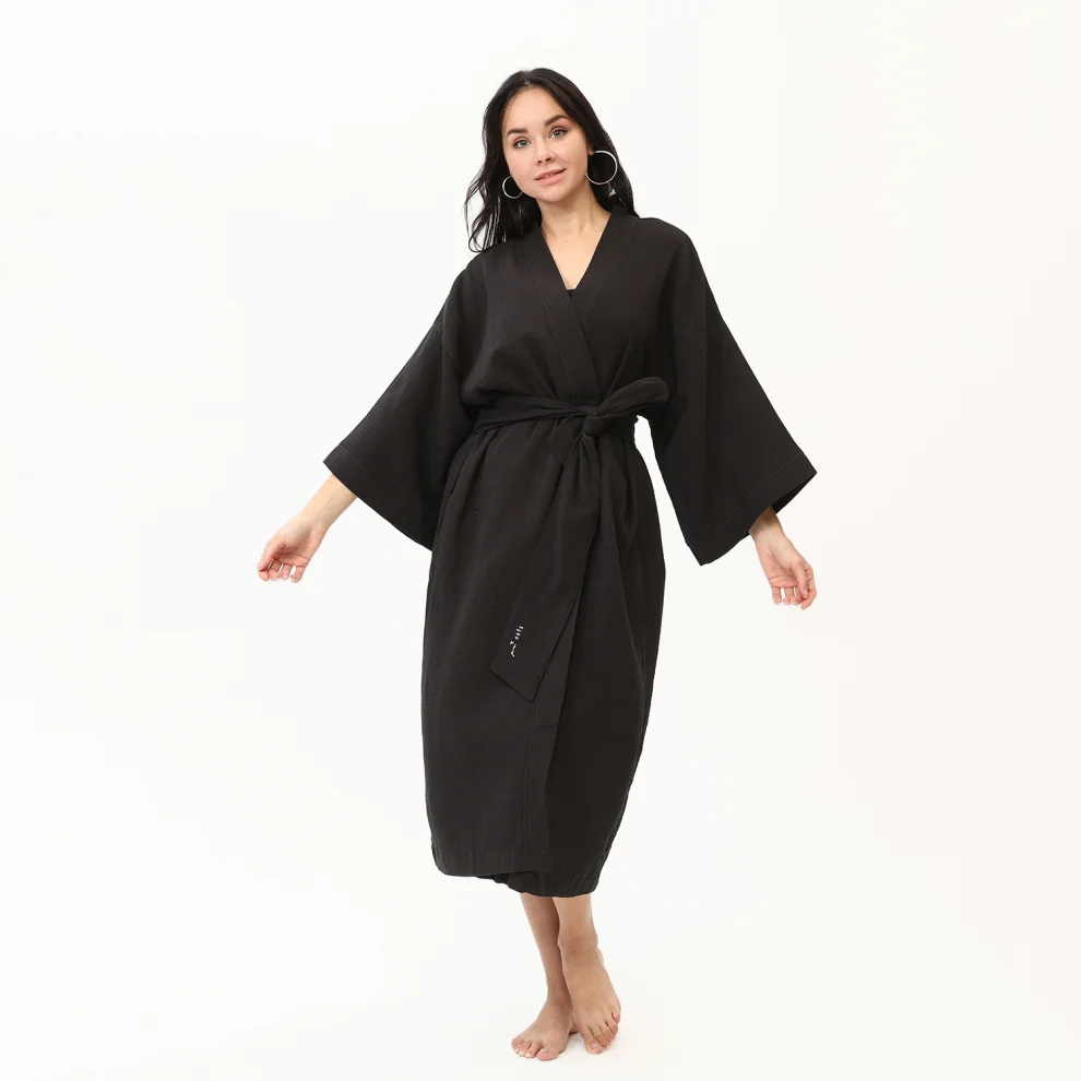 Pinuts - Pamuk Uzun Geniş Kalıp Unisex Kimono Şort Takım